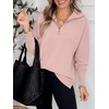 image:imageANRABESS Women Long Sleeve Quarter Zip Pullover Fall Sweater  Collared Lapel V Neck ShirtsSoft Ribbed Knit Top for LeggingsWork Business Casual OutfitsTravel Vacation ClothingPink