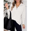 image:imageANRABESS Women Long Sleeve Quarter Zip Pullover Fall Sweater  Collared Lapel V Neck ShirtsSoft Ribbed Knit Top for LeggingsWork Business Casual OutfitsTravel Vacation ClothingWhite