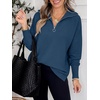 image:imageANRABESS Women Long Sleeve Quarter Zip Pullover Fall Sweater  Collared Lapel V Neck ShirtsSoft Ribbed Knit Top for LeggingsWork Business Casual OutfitsTravel Vacation ClothingDeep Blue