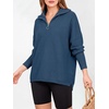 image:imageANRABESS Women Long Sleeve Quarter Zip Pullover Fall Sweater  Collared Lapel V Neck ShirtsSoft Ribbed Knit Top for LeggingsWork Business Casual OutfitsTravel Vacation ClothingDeep Blue