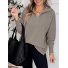image:imageANRABESS Women Long Sleeve Quarter Zip Pullover Fall Sweater  Collared Lapel V Neck ShirtsSoft Ribbed Knit Top for LeggingsWork Business Casual OutfitsTravel Vacation ClothingGrey Khaki
