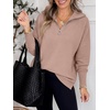 image:imageANRABESS Women Long Sleeve Quarter Zip Pullover Fall Sweater  Collared Lapel V Neck ShirtsSoft Ribbed Knit Top for LeggingsWork Business Casual OutfitsTravel Vacation ClothingPeach Brown