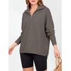 image:imageANRABESS Women Long Sleeve Quarter Zip Pullover Fall Sweater  Collared Lapel V Neck ShirtsSoft Ribbed Knit Top for LeggingsWork Business Casual OutfitsTravel Vacation ClothingGray Coffee
