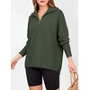 image:imageANRABESS Women Long Sleeve Quarter Zip Pullover Fall Sweater  Collared Lapel V Neck ShirtsSoft Ribbed Knit Top for LeggingsWork Business Casual OutfitsTravel Vacation ClothingArmy Green