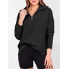 image:imageANRABESS Women Long Sleeve Quarter Zip Pullover Fall Sweater  Collared Lapel V Neck ShirtsSoft Ribbed Knit Top for LeggingsWork Business Casual OutfitsTravel Vacation ClothingBlack