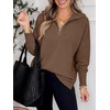 image:imageANRABESS Women Long Sleeve Quarter Zip Pullover Fall Sweater  Collared Lapel V Neck ShirtsSoft Ribbed Knit Top for LeggingsWork Business Casual OutfitsTravel Vacation ClothingAlmond