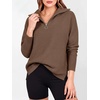 image:imageANRABESS Women Long Sleeve Quarter Zip Pullover Fall Sweater  Collared Lapel V Neck ShirtsSoft Ribbed Knit Top for LeggingsWork Business Casual OutfitsTravel Vacation ClothingAlmond
