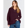 image:imageANRABESS Women Long Sleeve Quarter Zip Pullover Fall Sweater  Collared Lapel V Neck ShirtsSoft Ribbed Knit Top for LeggingsWork Business Casual OutfitsTravel Vacation ClothingWine Red