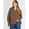 image:imageANRABESS Women Long Sleeve Quarter Zip Pullover Fall Sweater  Collared Lapel V Neck ShirtsSoft Ribbed Knit Top for LeggingsWork Business Casual OutfitsTravel Vacation ClothingAlmond