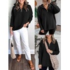 image:imageANRABESS Women Long Sleeve Quarter Zip Pullover Fall Sweater  Collared Lapel V Neck ShirtsSoft Ribbed Knit Top for LeggingsWork Business Casual OutfitsTravel Vacation ClothingBlack