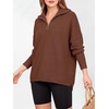 image:imageANRABESS Women Long Sleeve Quarter Zip Pullover Fall Sweater  Collared Lapel V Neck ShirtsSoft Ribbed Knit Top for LeggingsWork Business Casual OutfitsTravel Vacation ClothingBurnt Brown