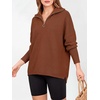 image:imageANRABESS Women Long Sleeve Quarter Zip Pullover Fall Sweater  Collared Lapel V Neck ShirtsSoft Ribbed Knit Top for LeggingsWork Business Casual OutfitsTravel Vacation ClothingCaramel
