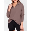 image:imageANRABESS Women Long Sleeve Quarter Zip Pullover Fall Sweater  Collared Lapel V Neck ShirtsSoft Ribbed Knit Top for LeggingsWork Business Casual OutfitsTravel Vacation ClothingNutmeg