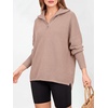 image:imageANRABESS Women Long Sleeve Quarter Zip Pullover Fall Sweater  Collared Lapel V Neck ShirtsSoft Ribbed Knit Top for LeggingsWork Business Casual OutfitsTravel Vacation ClothingPeach Brown