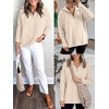 image:imageANRABESS Women Long Sleeve Quarter Zip Pullover Fall Sweater  Collared Lapel V Neck ShirtsSoft Ribbed Knit Top for LeggingsWork Business Casual OutfitsTravel Vacation ClothingParchment