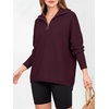 image:imageANRABESS Women Long Sleeve Quarter Zip Pullover Fall Sweater  Collared Lapel V Neck ShirtsSoft Ribbed Knit Top for LeggingsWork Business Casual OutfitsTravel Vacation ClothingWine Red