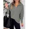 image:imageANRABESS Women Long Sleeve Quarter Zip Pullover Fall Sweater  Collared Lapel V Neck ShirtsSoft Ribbed Knit Top for LeggingsWork Business Casual OutfitsTravel Vacation ClothingGrey Grass Green