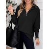 image:imageANRABESS Women Long Sleeve Quarter Zip Pullover Fall Sweater  Collared Lapel V Neck ShirtsSoft Ribbed Knit Top for LeggingsWork Business Casual OutfitsTravel Vacation ClothingBlack