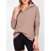 image:imageANRABESS Women Long Sleeve Quarter Zip Pullover Fall Sweater  Collared Lapel V Neck ShirtsSoft Ribbed Knit Top for LeggingsWork Business Casual OutfitsTravel Vacation ClothingPeach Brown