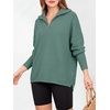 image:imageANRABESS Women Long Sleeve Quarter Zip Pullover Fall Sweater  Collared Lapel V Neck ShirtsSoft Ribbed Knit Top for LeggingsWork Business Casual OutfitsTravel Vacation ClothingGreen