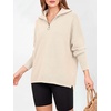 image:imageANRABESS Women Long Sleeve Quarter Zip Pullover Fall Sweater  Collared Lapel V Neck ShirtsSoft Ribbed Knit Top for LeggingsWork Business Casual OutfitsTravel Vacation ClothingParchment