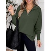 image:imageANRABESS Women Long Sleeve Quarter Zip Pullover Fall Sweater  Collared Lapel V Neck ShirtsSoft Ribbed Knit Top for LeggingsWork Business Casual OutfitsTravel Vacation ClothingArmy Green
