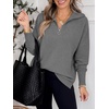 image:imageANRABESS Women Long Sleeve Quarter Zip Pullover Fall Sweater  Collared Lapel V Neck ShirtsSoft Ribbed Knit Top for LeggingsWork Business Casual OutfitsTravel Vacation ClothingDark Grey