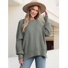 image:imageANRABESS Women Oversized Sweaters Batwing Long Sleeve 2026 Fall Outfits Crewneck Casual Knit Side Slit Fashion Pullover TopSage