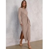 image:imageANRABESS Womens Fall Long Sleeve Casual Maxi Dress  Crewneck Tie Waist Long Dresses with Slit Soft Lightweight Church Vacation Outfits Fashion Transition ClothesKhaki