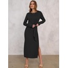 image:imageANRABESS Womens Fall Long Sleeve Casual Maxi Dress  Crewneck Tie Waist Long Dresses with Slit Soft Lightweight Church Vacation Outfits Fashion Transition ClothesBlack