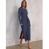 image:imageANRABESS Womens Fall Long Sleeve Casual Maxi Dress  Crewneck Tie Waist Long Dresses with Slit Soft Lightweight Church Vacation Outfits Fashion Transition ClothesDark Blue