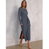 image:imageANRABESS Womens Fall Long Sleeve Casual Maxi Dress  Crewneck Tie Waist Long Dresses with Slit Soft Lightweight Church Vacation Outfits Fashion Transition ClothesDeep Gray