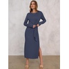 image:imageANRABESS Womens Fall Long Sleeve Casual Maxi Dress  Crewneck Tie Waist Long Dresses with Slit Soft Lightweight Church Vacation Outfits Fashion Transition ClothesDark Blue