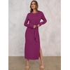 image:imageANRABESS Womens Fall Long Sleeve Casual Maxi Dress  Crewneck Tie Waist Long Dresses with Slit Soft Lightweight Church Vacation Outfits Fashion Transition ClothesDeep Purple
