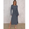 image:imageANRABESS Womens Fall Long Sleeve Casual Maxi Dress  Crewneck Tie Waist Long Dresses with Slit Soft Lightweight Church Vacation Outfits Fashion Transition ClothesDeep Gray