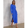 image:imageANRABESS Womens Fall Long Sleeve Casual Maxi Dress  Crewneck Tie Waist Long Dresses with Slit Soft Lightweight Church Vacation Outfits Fashion Transition ClothesRoyal Blue