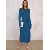 image:imageANRABESS Womens Fall Long Sleeve Casual Maxi Dress  Crewneck Tie Waist Long Dresses with Slit Soft Lightweight Church Vacation Outfits Fashion Transition ClothesCyan