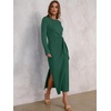 image:imageANRABESS Womens Fall Long Sleeve Casual Maxi Dress  Crewneck Tie Waist Long Dresses with Slit Soft Lightweight Church Vacation Outfits Fashion Transition ClothesDeep Green