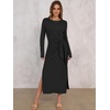 image:imageANRABESS Womens Fall Long Sleeve Casual Maxi Dress  Crewneck Tie Waist Long Dresses with Slit Soft Lightweight Church Vacation Outfits Fashion Transition ClothesBlack