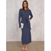 image:imageANRABESS Womens Fall Long Sleeve Casual Maxi Dress  Crewneck Tie Waist Long Dresses with Slit Soft Lightweight Church Vacation Outfits Fashion Transition ClothesDark Blue