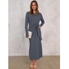 image:imageANRABESS Womens Fall Long Sleeve Casual Maxi Dress  Crewneck Tie Waist Long Dresses with Slit Soft Lightweight Church Vacation Outfits Fashion Transition ClothesDeep Gray