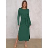 image:imageANRABESS Womens Fall Long Sleeve Casual Maxi Dress  Crewneck Tie Waist Long Dresses with Slit Soft Lightweight Church Vacation Outfits Fashion Transition ClothesDeep Green
