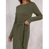 image:imageANRABESS Womens Fall Long Sleeve Casual Maxi Dress  Crewneck Tie Waist Long Dresses with Slit Soft Lightweight Church Vacation Outfits Fashion Transition ClothesArmy Green