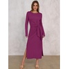 image:imageANRABESS Womens Fall Long Sleeve Casual Maxi Dress  Crewneck Tie Waist Long Dresses with Slit Soft Lightweight Church Vacation Outfits Fashion Transition ClothesDeep Purple