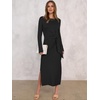 image:imageANRABESS Womens Fall Long Sleeve Casual Maxi Dress  Crewneck Tie Waist Long Dresses with Slit Soft Lightweight Church Vacation Outfits Fashion Transition ClothesBlack
