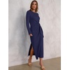 image:imageANRABESS Womens Fall Long Sleeve Casual Maxi Dress  Crewneck Tie Waist Long Dresses with Slit Soft Lightweight Church Vacation Outfits Fashion Transition ClothesNavy Blue