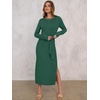 image:imageANRABESS Womens Fall Long Sleeve Casual Maxi Dress  Crewneck Tie Waist Long Dresses with Slit Soft Lightweight Church Vacation Outfits Fashion Transition ClothesDeep Green