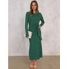 image:imageANRABESS Womens Fall Long Sleeve Casual Maxi Dress  Crewneck Tie Waist Long Dresses with Slit Soft Lightweight Church Vacation Outfits Fashion Transition ClothesDeep Green
