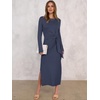 image:imageANRABESS Womens Fall Long Sleeve Casual Maxi Dress  Crewneck Tie Waist Long Dresses with Slit Soft Lightweight Church Vacation Outfits Fashion Transition ClothesDark Blue