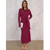 image:imageANRABESS Womens Fall Long Sleeve Casual Maxi Dress  Crewneck Tie Waist Long Dresses with Slit Soft Lightweight Church Vacation Outfits Fashion Transition ClothesBurgundy